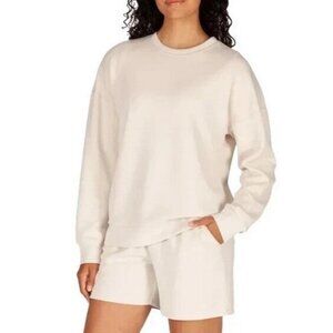 LazyPants Women's Luxe Crewneck Sweatshirt (Cream, Medium)